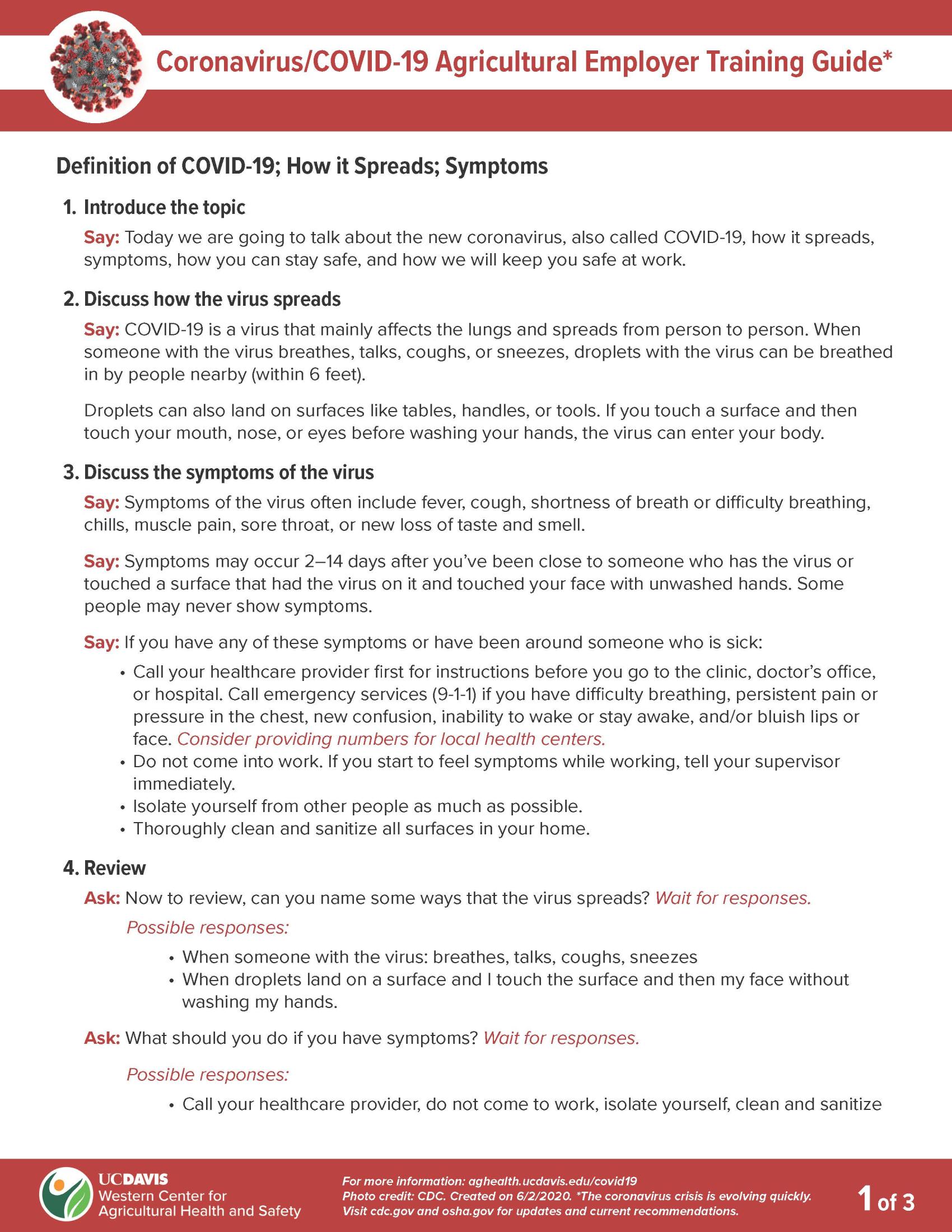Covid 19 Employer Guidance Western Center For Agricultural Health And Safety