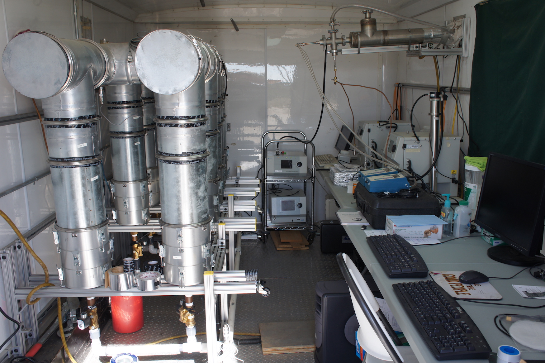 Air samplers inside mobile research trailer