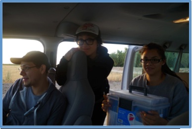 Researchers wait in van after finishing the pre-shift session